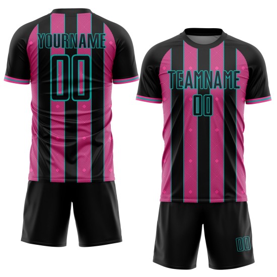 Uniform Jersey Pinstripe Line Sports Pink-Aqua Black Soccer Custom Sublimation