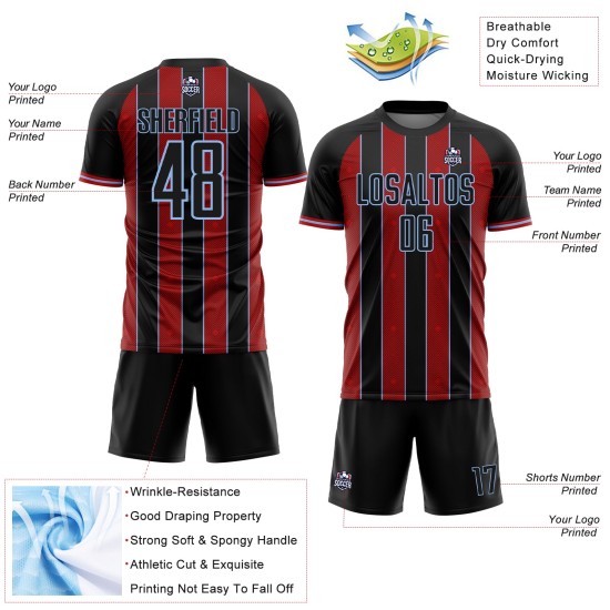 Black Sublimation Jersey Soccer Pinstripe Uniform Line Sports Red-Light Custom Blue