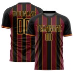 Custom Uniform Crimson-Gold Sublimation Jersey Sports Line Pinstripe Soccer Black