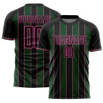 Soccer Line Black Custom Green-Pink Sports Sublimation Uniform Pinstripe Jersey
