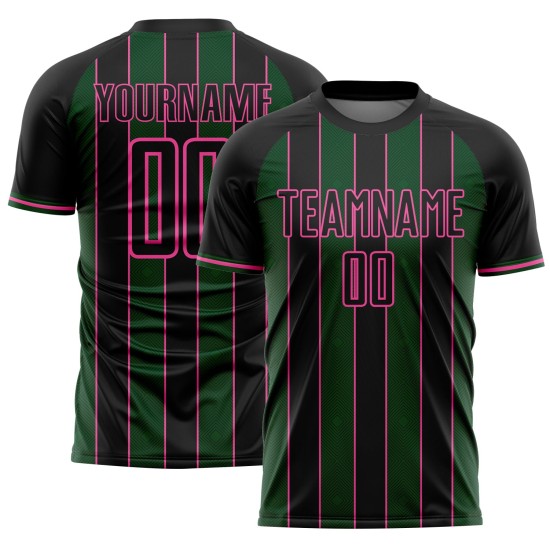 Soccer Line Black Custom Green-Pink Sports Sublimation Uniform Pinstripe Jersey
