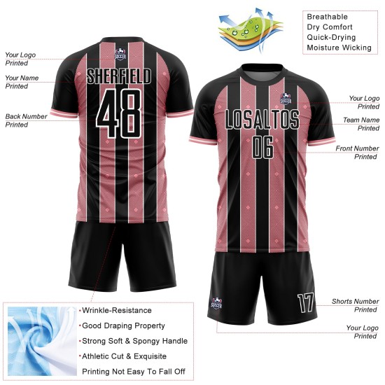 Line Medium Pinstripe Jersey Uniform Custom Sports Black Pink-White Soccer Sublimation