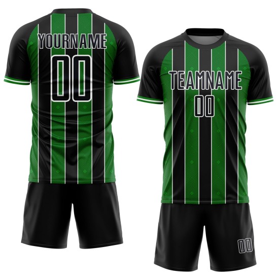 Soccer Pinstripe Line Jersey Sports Green-White Grass Custom Sublimation Black Uniform