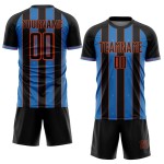 Custom Soccer Pinstripe Sublimation Powder Sports Line Jersey Black Blue-Orange Uniform