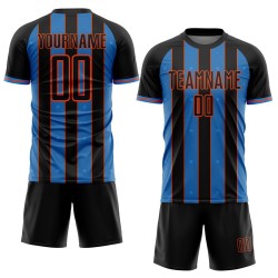 Custom Soccer Pinstripe Sublimation Powder Sports Line Jersey Black Blue-Orange Uniform