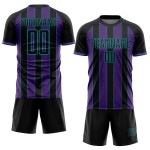 Sports Uniform Jersey Black Custom Soccer Pinstripe Line Sublimation Purple-Teal Sports Uniform Jersey Black Custom Soccer Pinstripe Line Sublimation Purple-Teal