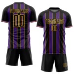 Sublimation Soccer Custom Purple-Gold Sports Line Black Uniform Jersey Pinstripe