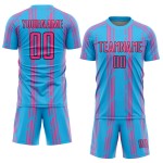 Sky Soccer Jersey Blue Pinstripe Pink-Black Uniform Sublimation Custom