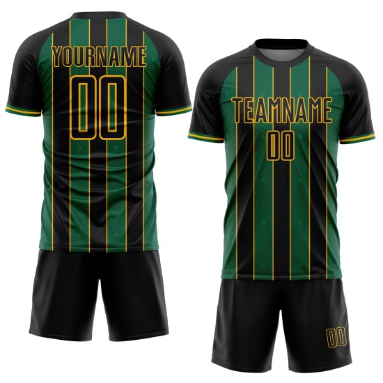 Sports Uniform Black Kelly Soccer Custom Jersey Pinstripe Line Green-Gold Sublimation