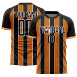 Pinstripe Bay Custom Orange-White Uniform Line Sublimation Soccer Sports Jersey Black