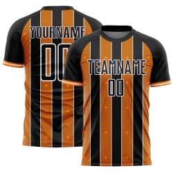 Pinstripe Bay Custom Orange-White Uniform Line Sublimation Soccer Sports Jersey Black