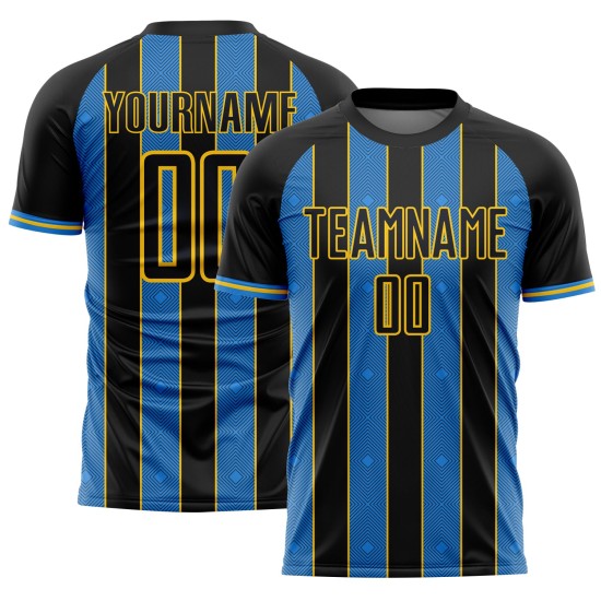 Powder Soccer Sports Line Sublimation Blue-Yellow Custom Pinstripe Uniform Black Jersey