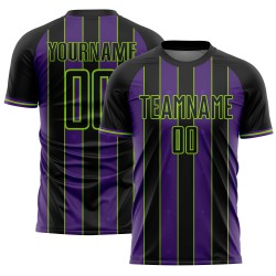 Pinstripe Custom Uniform Green Soccer Sublimation Jersey Black Line Purple-Neon Sports
