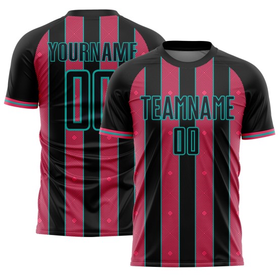 Pinstripe Line Jersey Pink-Aqua Custom Soccer Neon Black Sports Sublimation Uniform