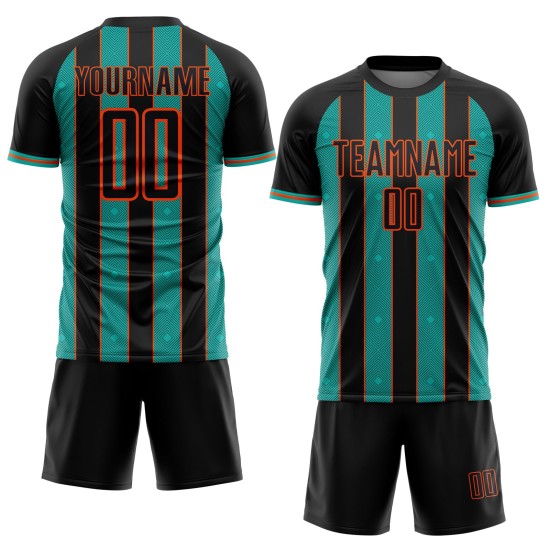 Black Soccer Aqua-Orange Sublimation Uniform Custom Line Sports Jersey Pinstripe