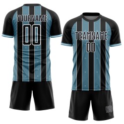 Pinstripe Line Soccer Custom Sports Uniform Sublimation Black Shadow Jersey Blue-White