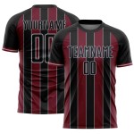 Custom Pinstripe Soccer Uniform Jersey Black Crimson-Gray Line Sports Sublimation