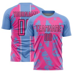 Irregular Soccer Custom Light Shapes Sublimation Blue Uniform Jersey Pink-White