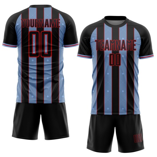 Sports Line Custom Jersey Black Pinstripe Blue-Red Light Uniform Soccer Sublimation