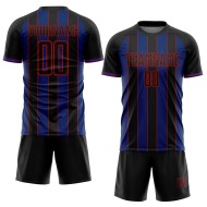 Black Soccer Line Uniform Custom Sublimation Jersey Pinstripe Sports Royal-Red