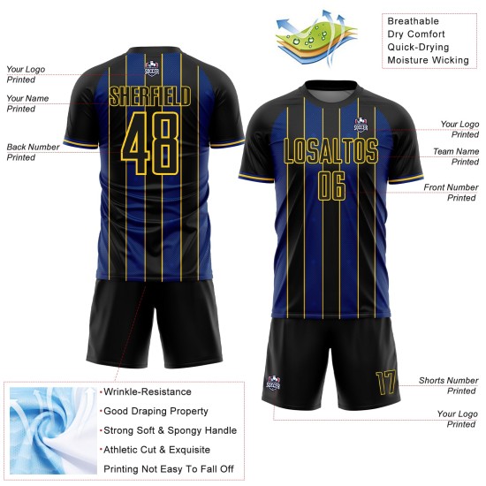 Pinstripe Royal-Yellow Jersey Sports Custom Soccer Line Uniform Sublimation Black