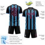 Black Blue-Pink Line Sky Custom Sublimation Pinstripe Soccer Uniform Sports Jersey