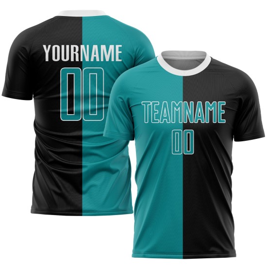 Black Sublimation Uniform Jersey Teal-White Soccer Fashion Split Custom