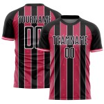 Jersey Neon Sublimation Custom Sports Pinstripe Line Soccer Uniform Black Pink-White