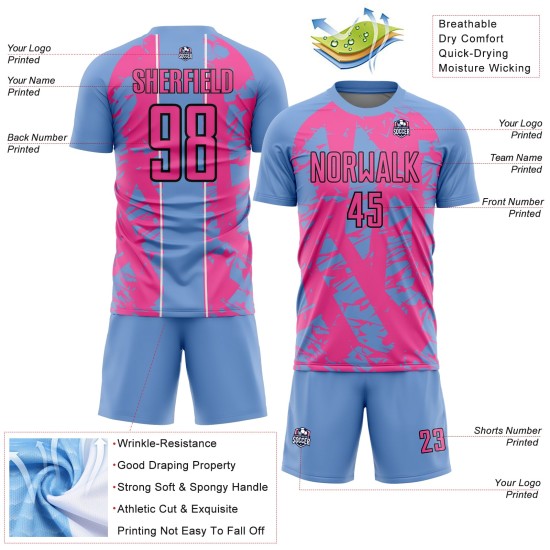 Irregular Soccer Custom Light Shapes Sublimation Blue Uniform Jersey Pink-White