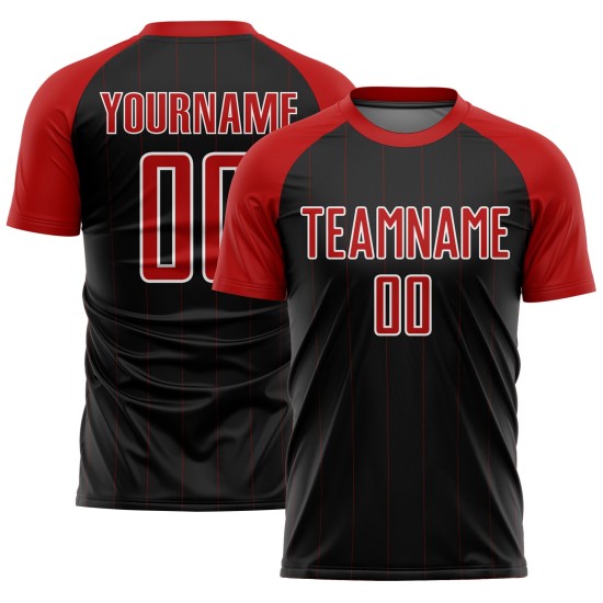 Custom Jersey Uniform Soccer Pinstripe Red-White Black Sublimation