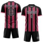 Jersey Neon Sublimation Custom Sports Pinstripe Line Soccer Uniform Black Pink-White