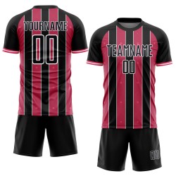 Jersey Neon Sublimation Custom Sports Pinstripe Line Soccer Uniform Black Pink-White