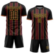 Burgundy-Gold Sports Soccer Custom Jersey Line Pinstripe Sublimation Uniform Black