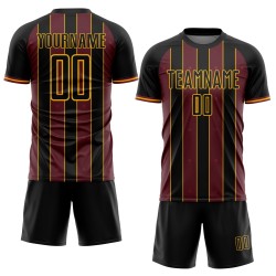Burgundy-Gold Sports Soccer Custom Jersey Line Pinstripe Sublimation Uniform Black