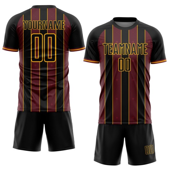 Burgundy-Gold Sports Soccer Custom Jersey Line Pinstripe Sublimation Uniform Black