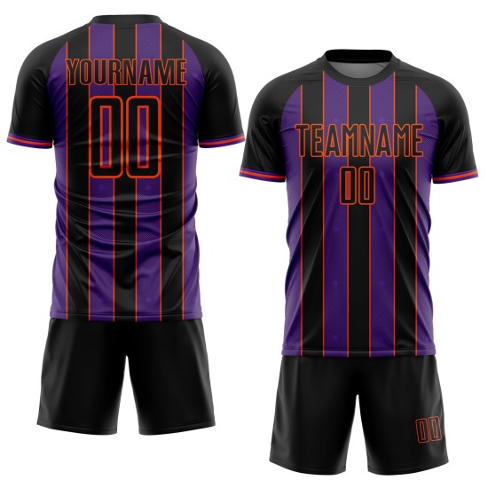 Sublimation Line Sports Black Pinstripe Uniform Soccer Custom Jersey Purple-Orange