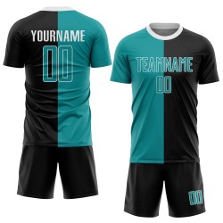 Black Sublimation Uniform Jersey Teal-White Soccer Fashion Split Custom