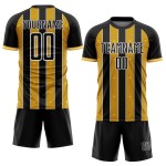 Uniform Sublimation Black Line Soccer Sports Custom Pinstripe Gold-White Jersey