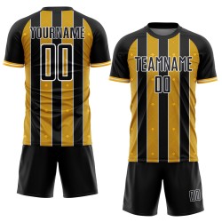 Uniform Sublimation Black Line Soccer Sports Custom Pinstripe Gold-White Jersey