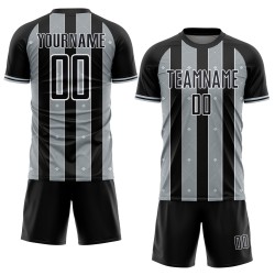 Soccer Jersey Black Pinstripe Silver-White Uniform Sports Sublimation Custom Line