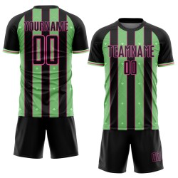 Uniform Soccer Sports Pea Sublimation Jersey Pinstripe Line Black Green-Pink Custom