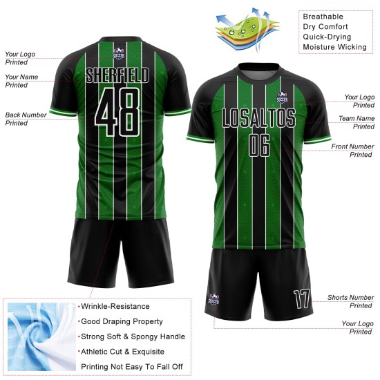 Soccer Pinstripe Line Jersey Sports Green-White Grass Custom Sublimation Black Uniform