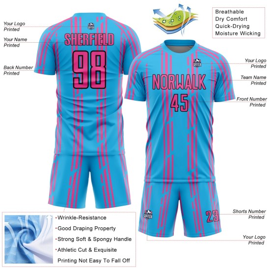 Sky Soccer Jersey Blue Pinstripe Pink-Black Uniform Sublimation Custom