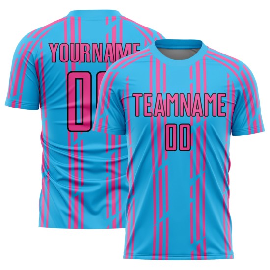 Sky Soccer Jersey Blue Pinstripe Pink-Black Uniform Sublimation Custom