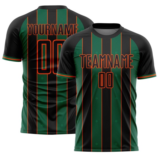 Custom Black Line Green-Orange Soccer Jersey Pinstripe Uniform Sports Kelly Sublimation