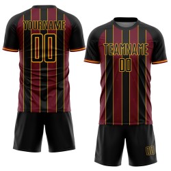 Custom Uniform Crimson-Gold Sublimation Jersey Sports Line Pinstripe Soccer Black
