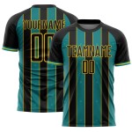 Teal-Yellow Uniform Soccer Line Custom Sports Jersey Sublimation Pinstripe Black