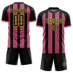 Yellow Sports Soccer Sublimation Custom Line Black Jersey Pink-Light Pinstripe Uniform
