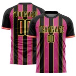Yellow Sports Soccer Sublimation Custom Line Black Jersey Pink-Light Pinstripe Uniform