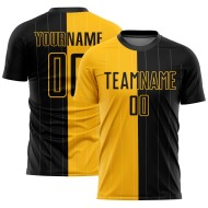 Black Pinstripe Custom Split Gold Soccer Fashion Sublimation Jersey Uniform
